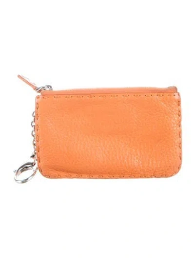 Pre-owned Fendi Leather Coin Pouch In Orange