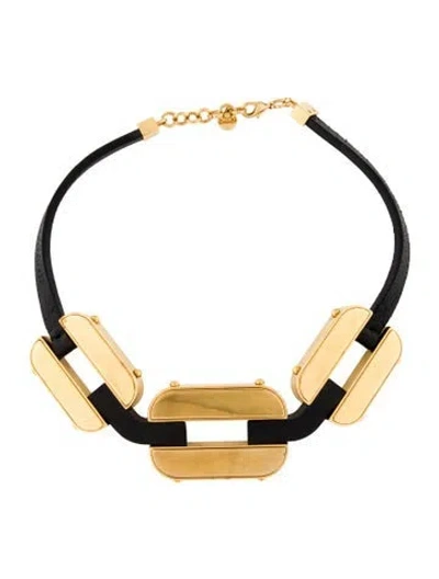 Pre-owned Fendi Leather Collar Necklace, 17" In Black