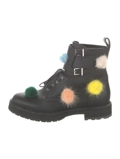 Pre-owned Fendi Leather Colorblock Pattern Combat Boots In Black