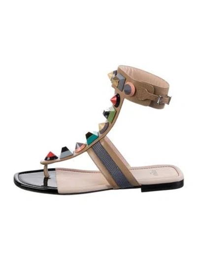 Pre-owned Fendi Leather Colorblock Pattern Gladiator Sandals In Neutral