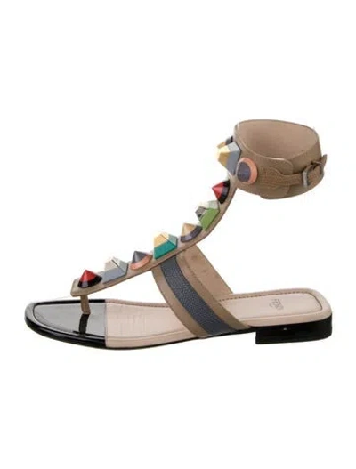 Pre-owned Fendi Leather Colorblock Pattern Gladiator Sandals In Neutral