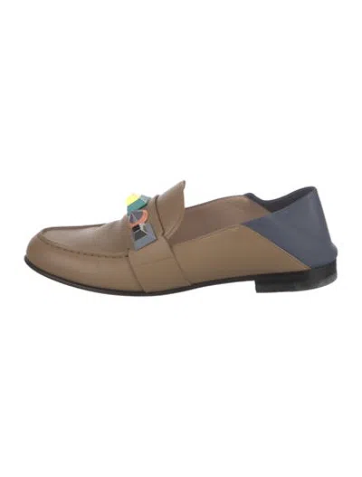 Pre-owned Fendi Leather Colorblock Pattern Loafers In Neutrals