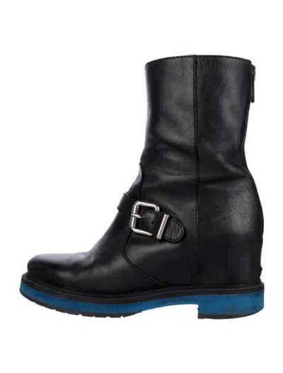 Pre-owned Fendi Leather Colorblock Pattern Moto Boots In Black