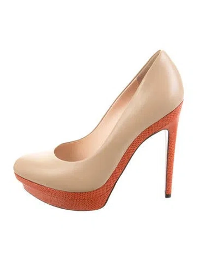 Pre-owned Fendi Leather Colorblock Pattern Pumps In Neutral