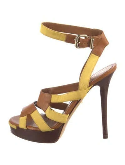 Pre-owned Fendi Leather Colorblock Pattern Sandals In Brown