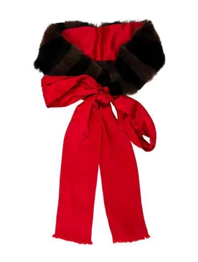 Pre-owned Fendi Leather Colorblock Pattern Scarf In Red