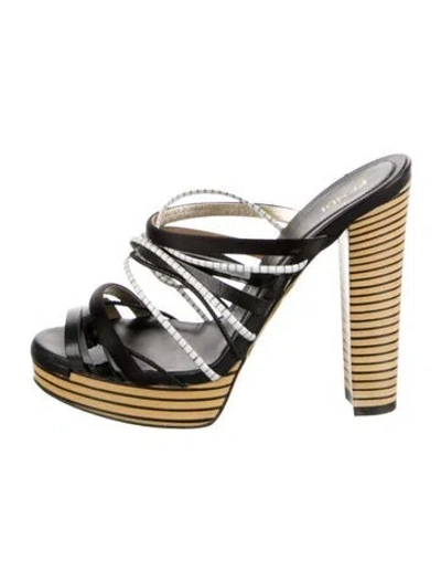 Pre-owned Fendi Leather Colorblock Pattern Slides In Black