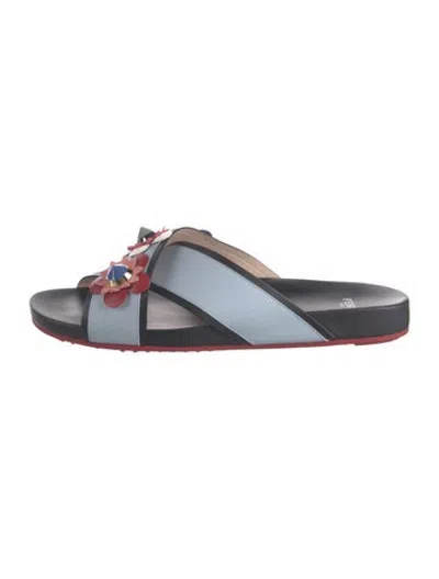 Pre-owned Fendi Leather Colorblock Pattern Slides In Blue