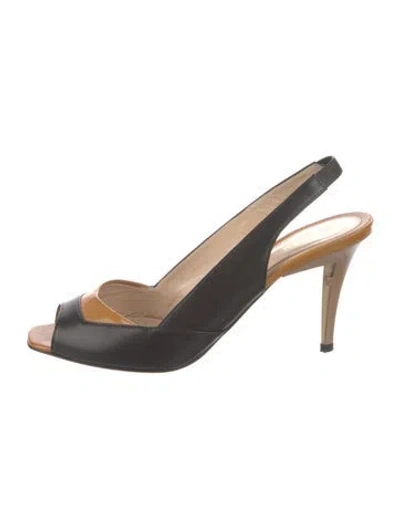 Pre-owned Fendi Leather Colorblock Pattern Slingback Pumps In Black