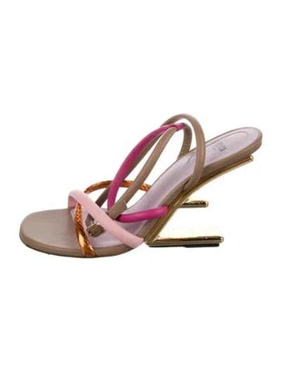 Pre-owned Fendi Leather Colorblock Pattern Slingback Sandals In Purple
