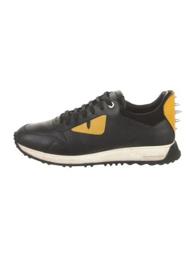 Pre-owned Fendi Leather Colorblock Pattern Sneakers In Black