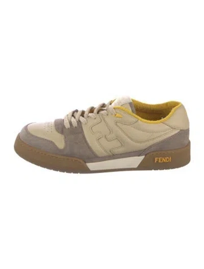 Pre-owned Fendi Leather Colorblock Pattern Sneakers In Neutral