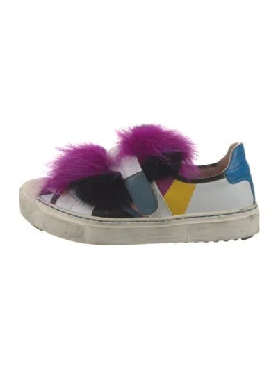 Pre-owned Fendi Leather Colorblock Pattern Sneakers In Purple