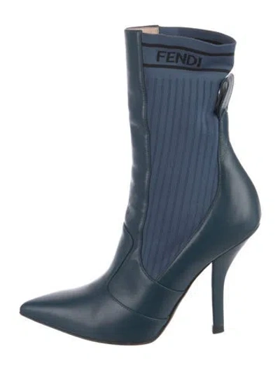 Pre-owned Fendi Leather Colorblock Pattern Sock Boots In Blue