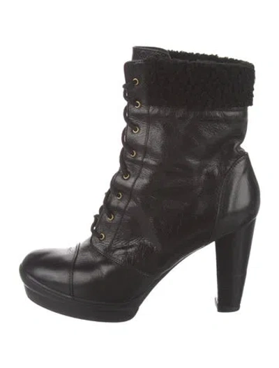 Pre-owned Fendi Leather Combat Boots In Black