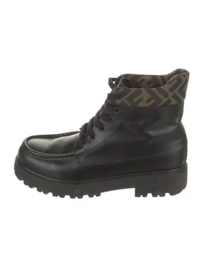 Pre-owned Fendi Leather Combat Boots In Black