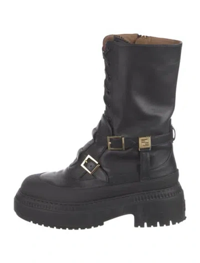Pre-owned Fendi Leather Combat Boots In Black