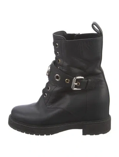 Pre-owned Fendi Leather Combat Boots In Black