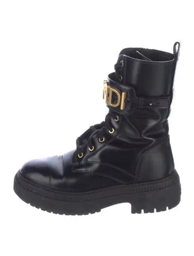 Pre-owned Fendi Leather Combat Boots In Black