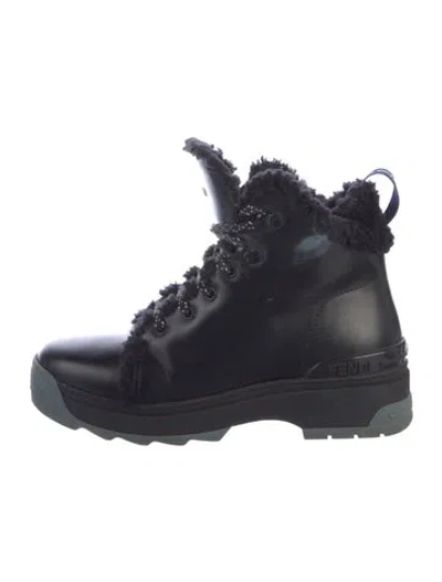 Pre-owned Fendi Leather Combat Boots In Black