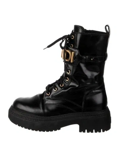 Pre-owned Fendi Leather Combat Boots In Black