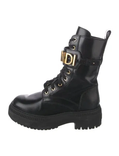 Pre-owned Fendi Leather Combat Boots In Black