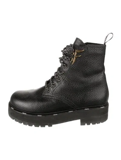 Pre-owned Fendi Leather Combat Boots In Black