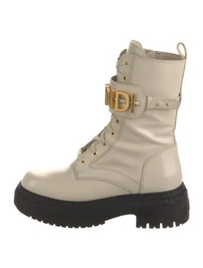 Pre-owned Fendi Leather Combat Boots In Neutral