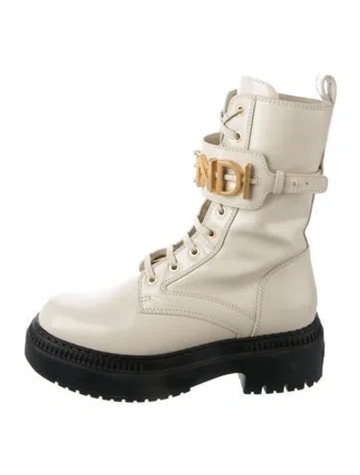 Pre-owned Fendi Leather Combat Boots In Neutral