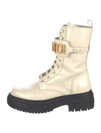 Pre-owned Fendi Leather Combat Boots In Neutrals
