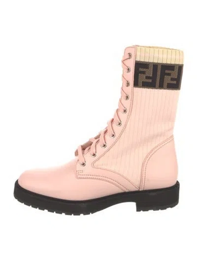 Pre-owned Fendi Leather Combat Boots In Pink