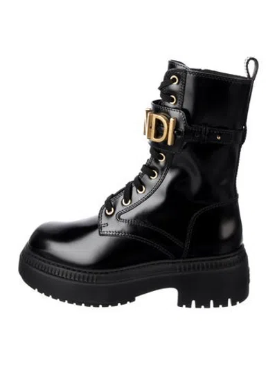 Pre-owned Fendi Leather Combat Boots W/ Tags In Black