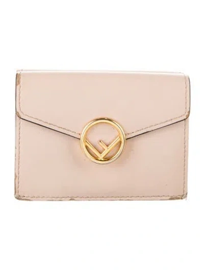 Pre-owned Fendi Leather Compact Wallet In Neutrals