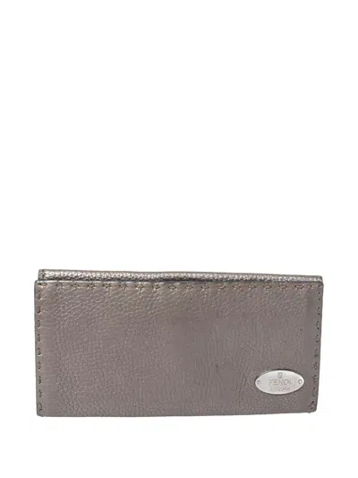 Pre-owned Fendi Leather Continental Wallet In Silver
