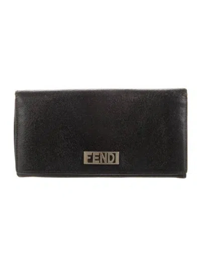 Pre-owned Fendi Leather Continental Wallet In Black