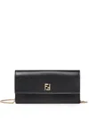 Fendi Ff Continental With Chain Black Leather Wallet In Black