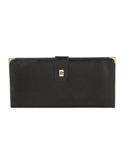 Pre-owned Fendi Leather Continental Wallet In Black