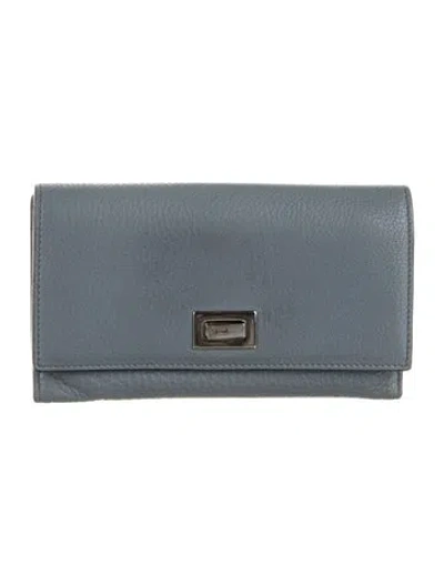Pre-owned Fendi Leather Continental Wallet In Blue