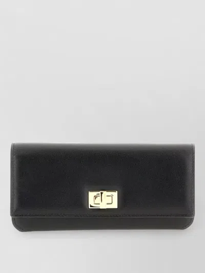 Fendi Leather Continental Wallet Compact Rectangular Design In Blue