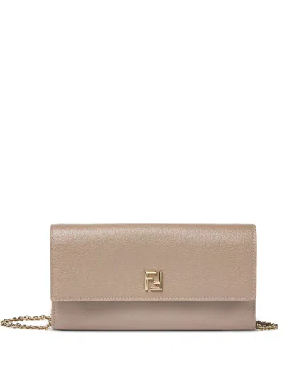 Fendi Leather Continental Wallet In Grey
