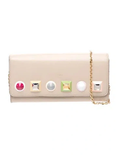 Pre-owned Fendi Leather Continental Wallet In Neutral