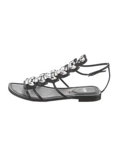 Pre-owned Fendi Leather Crystal Embellishments Gladiator Sandals In Black