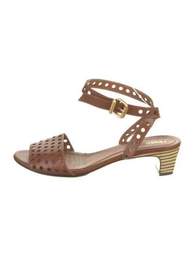 Pre-owned Fendi Leather Cutout Accent Sandals In Brown
