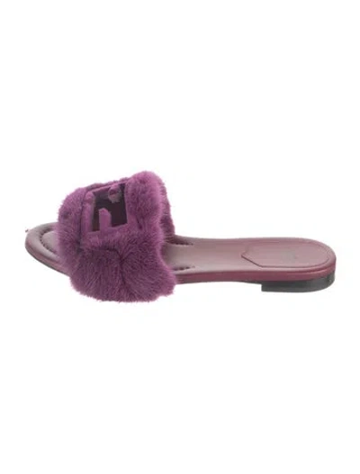 Pre-owned Fendi Leather Cutout Accent Slides In Purple