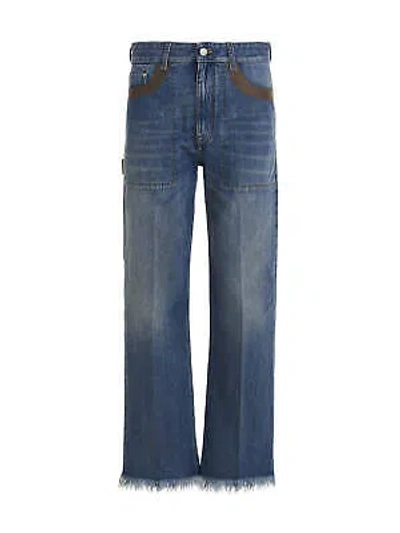 Pre-owned Fendi Leather Detail Jeans In Blue