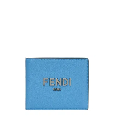 Fendi Leather Double-folded Wallet In Blue