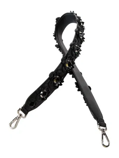 Pre-owned Fendi Leather Embellished Bag Strap In Black