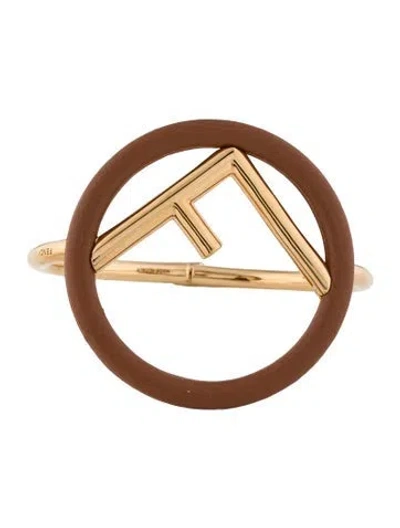 Pre-owned Fendi Leather 'f' Is  Bangle Bracelet, 6.5" In Brown