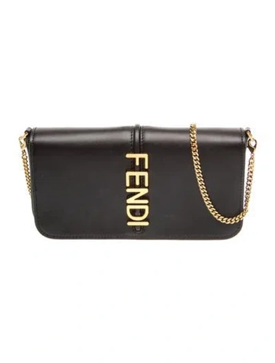 Pre-owned Fendi Leather Graphy Chain Wallet 2023 In Black