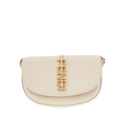 Fendi Leather 'graphy' Pouch On Chain In White